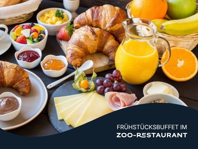 Foto eines Frühstücksbuffets mit dem Logo des Zoo-Restaurants
