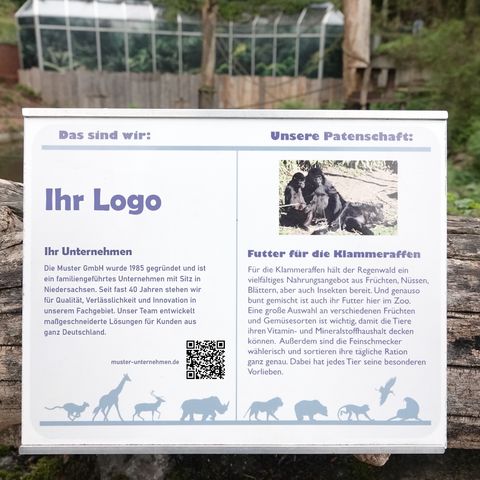 Logo und Texttafel und eine Beschreibung zu den Klammeraffen.